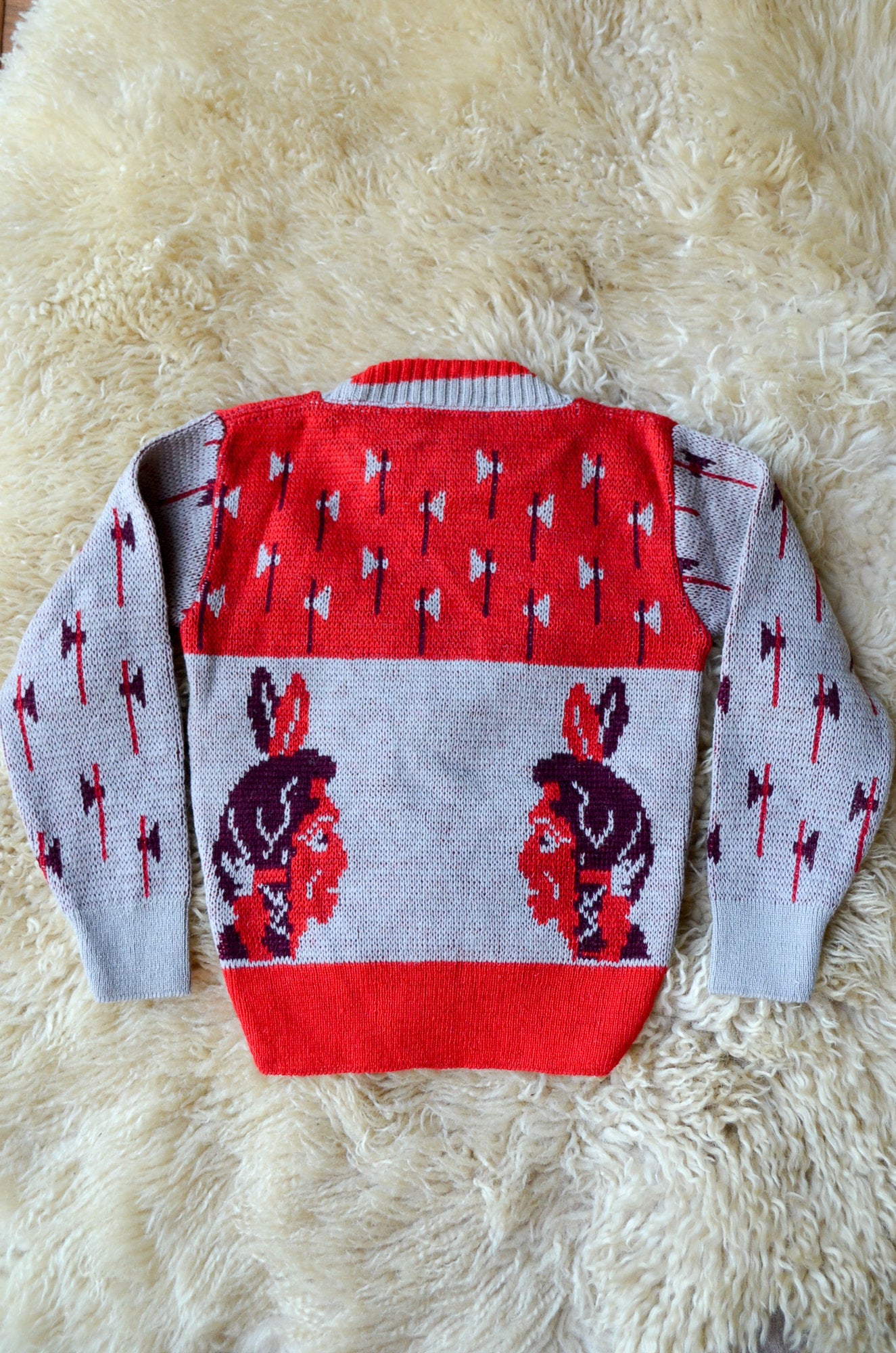 1950s Deadstock Indian Chief Souvenir Kids Red Wool Ski Sweater size 4