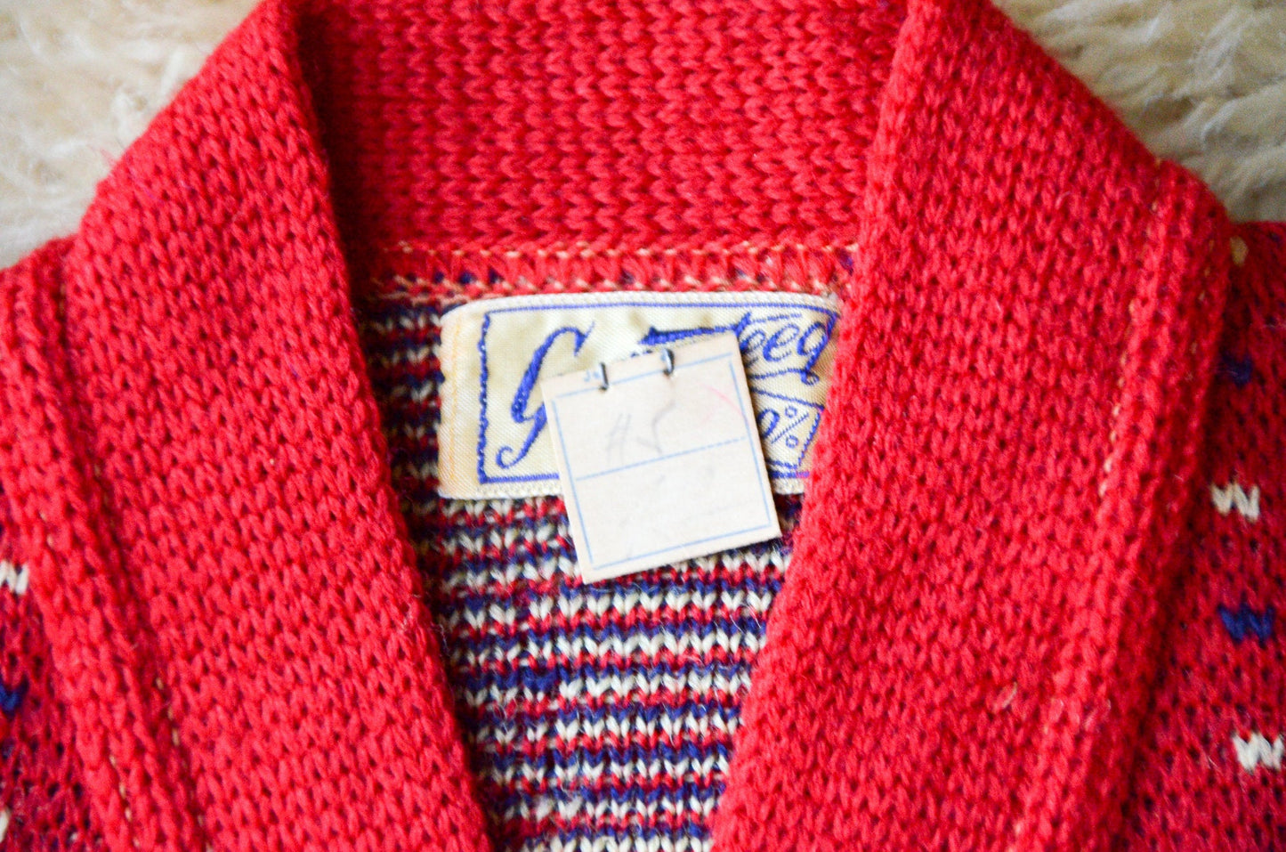 1950s Deadstock Cowboys Sweater Red & Blue Kids Wool Button Down Sweater size 5