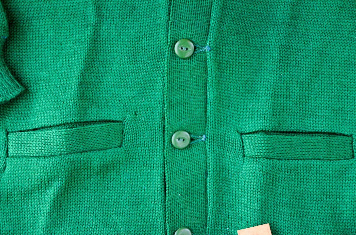 1950s Deadstock Cardigan Sweater Green Wool Knit Kids Sweater size 8