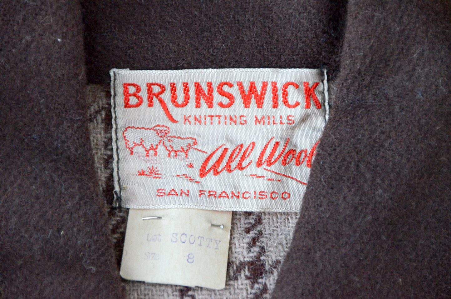 1950s Deadstock Wool Ricky Jacket Brown Plaid Brunswick Bomber Jacket size 8