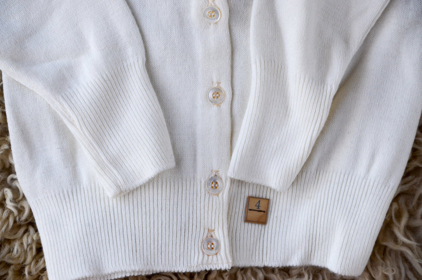 1950s Deadstock Kids Sweater White DuPont Knit Sweater size 4