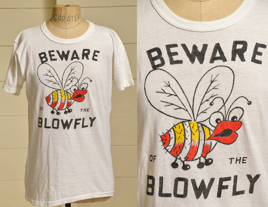 1970s Clarence Reid Blowfly Beware of the Blowfly White Cotton Crew T Shirt