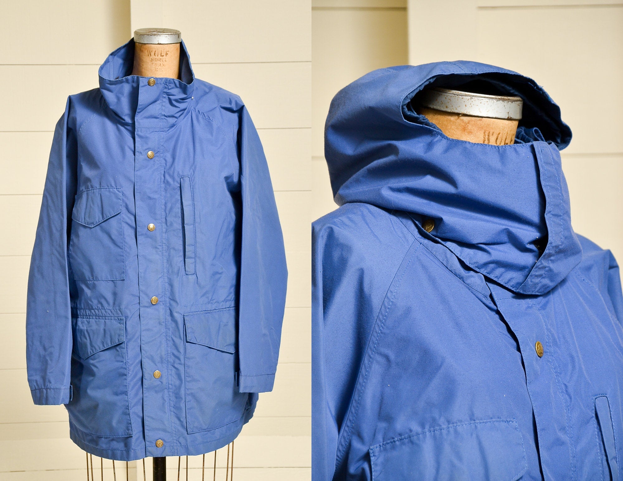 1980s Parka Eddie Bauer Blue Anorak Hooded Mountain Windbreaker Jacket