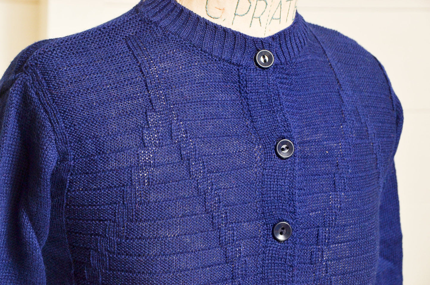 1950s Deadstock Cardigan Sweater Navy Blue Wool Knit Button Down Sweater