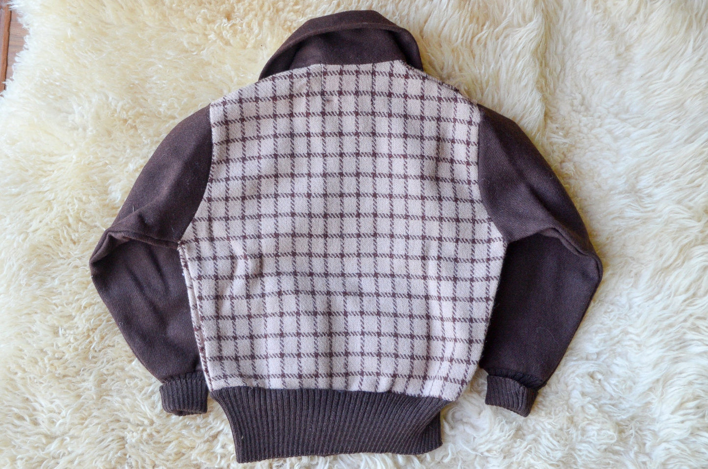 1950s Deadstock Wool Ricky Jacket Brown Plaid Brunswick Bomber Jacket size 6