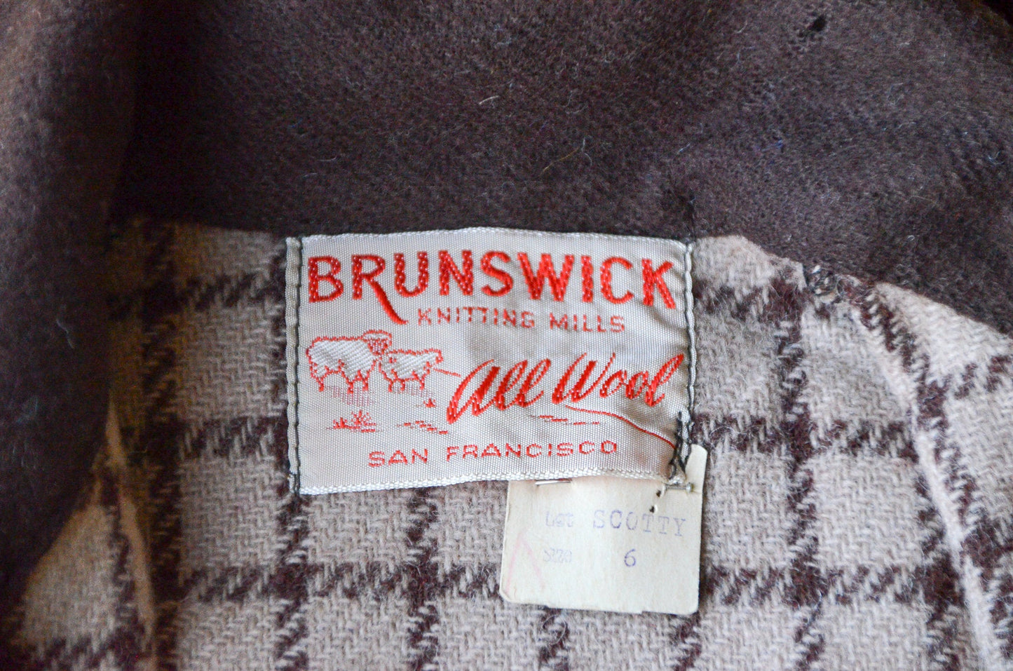 1950s Deadstock Wool Ricky Jacket Brown Plaid Brunswick Bomber Jacket size 6