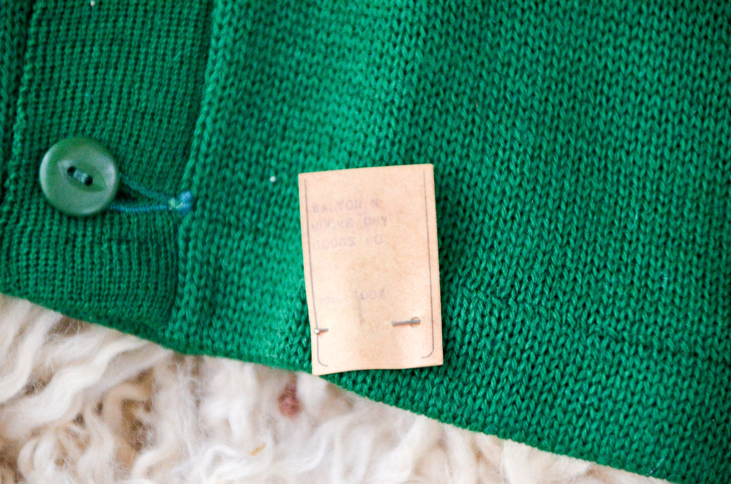 1950s Deadstock Cardigan Sweater Green Wool Knit Kids Sweater size 8