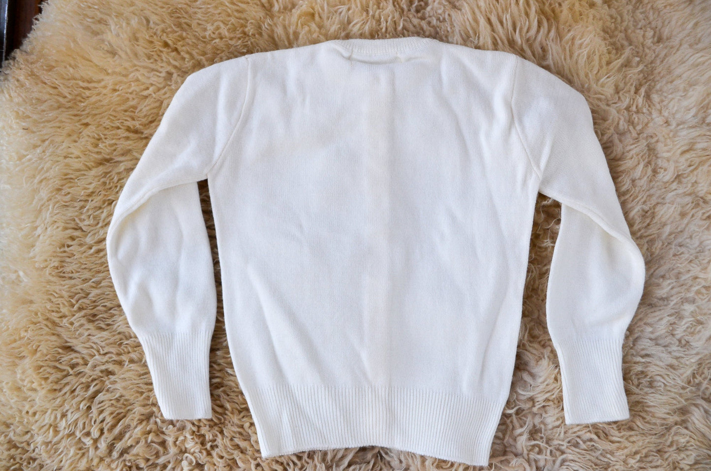 1950s Deadstock Kids Sweater White DuPont Knit Sweater size 4