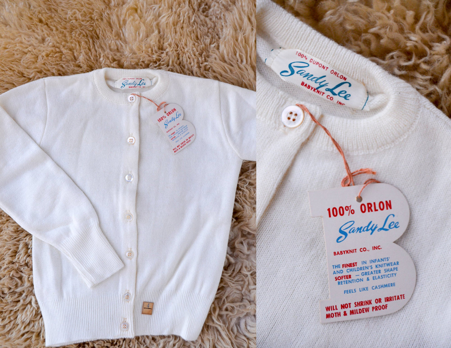 1950s Deadstock Kids Sweater White DuPont Knit Sweater size 4