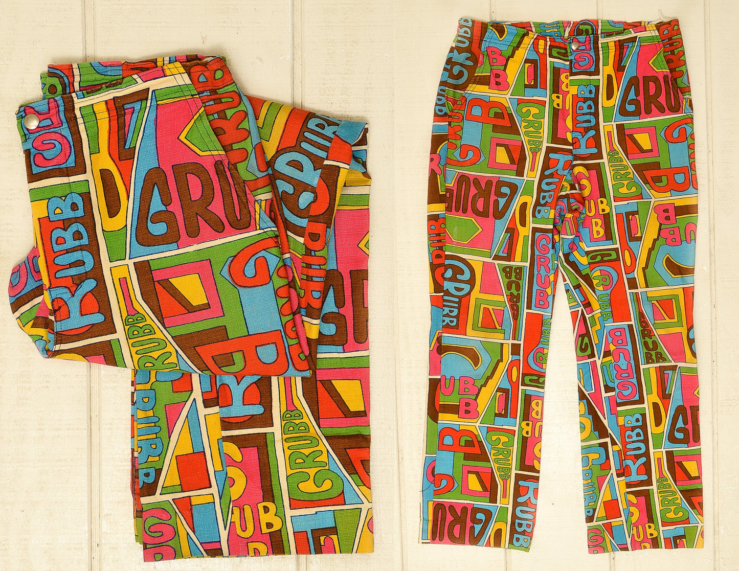 1960s Robert Bruce Grubb Pants Pop Art Print All Over Print Hippie 35 x 29