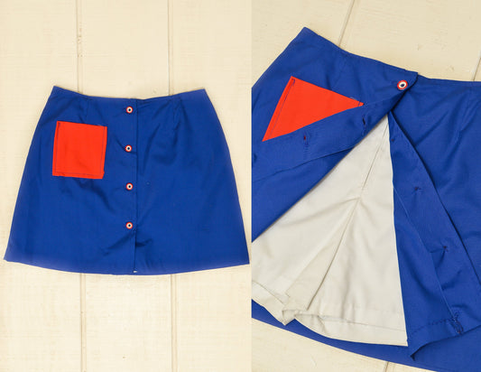 1960s Skort Red & Blue Button Down Sailor Style Deadstock Shorts Skirt W 27