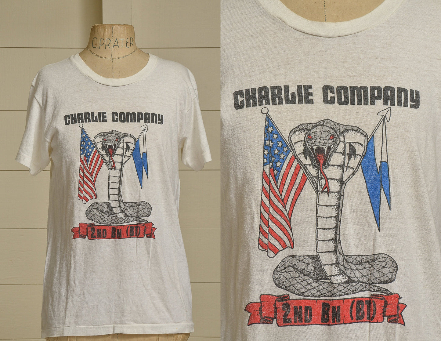 1980s US Marines Charlie Company 2nd BN Cobra White Cotton T Shirt