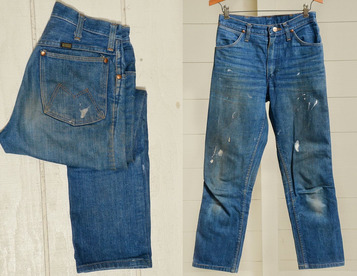 1960s Maverick Jeans Indigo Blue Denim High Waisted Blue Jeans 28 x 26