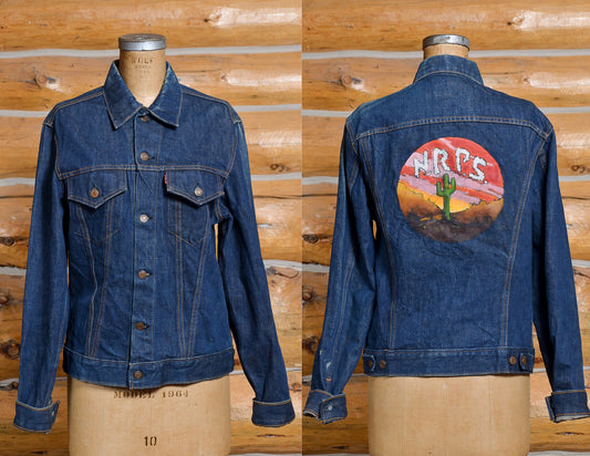 1970s Big E Levis New Riders of the Purple Sage Dark Indigo Denim Trucker Hippie Jean Jacket