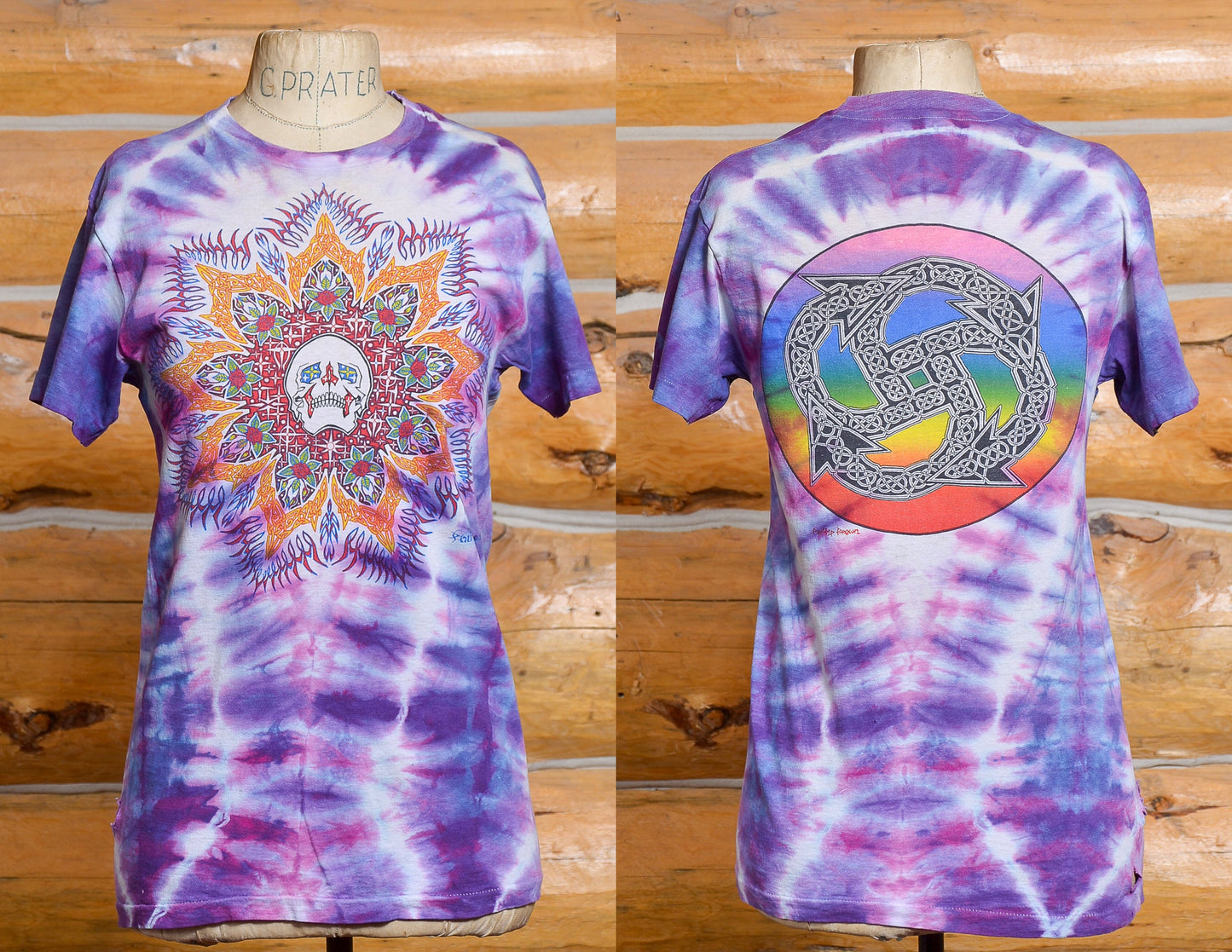 1985 Grateful Dead Phil Brown Front and Back Image Tie Dye Hippie T Shirt