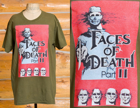 Vintage Faces of Death Part ll Horror Movie Promo Green Cotton T Shirt