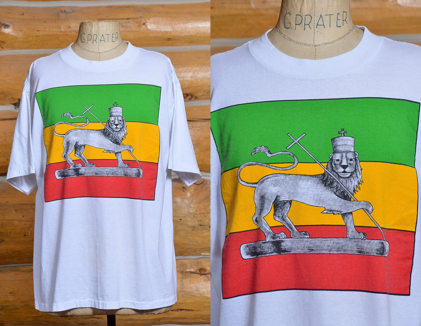 1980s Ethiopia Flag of Emperors Lion Tricolor Flag Cotton T Shirt