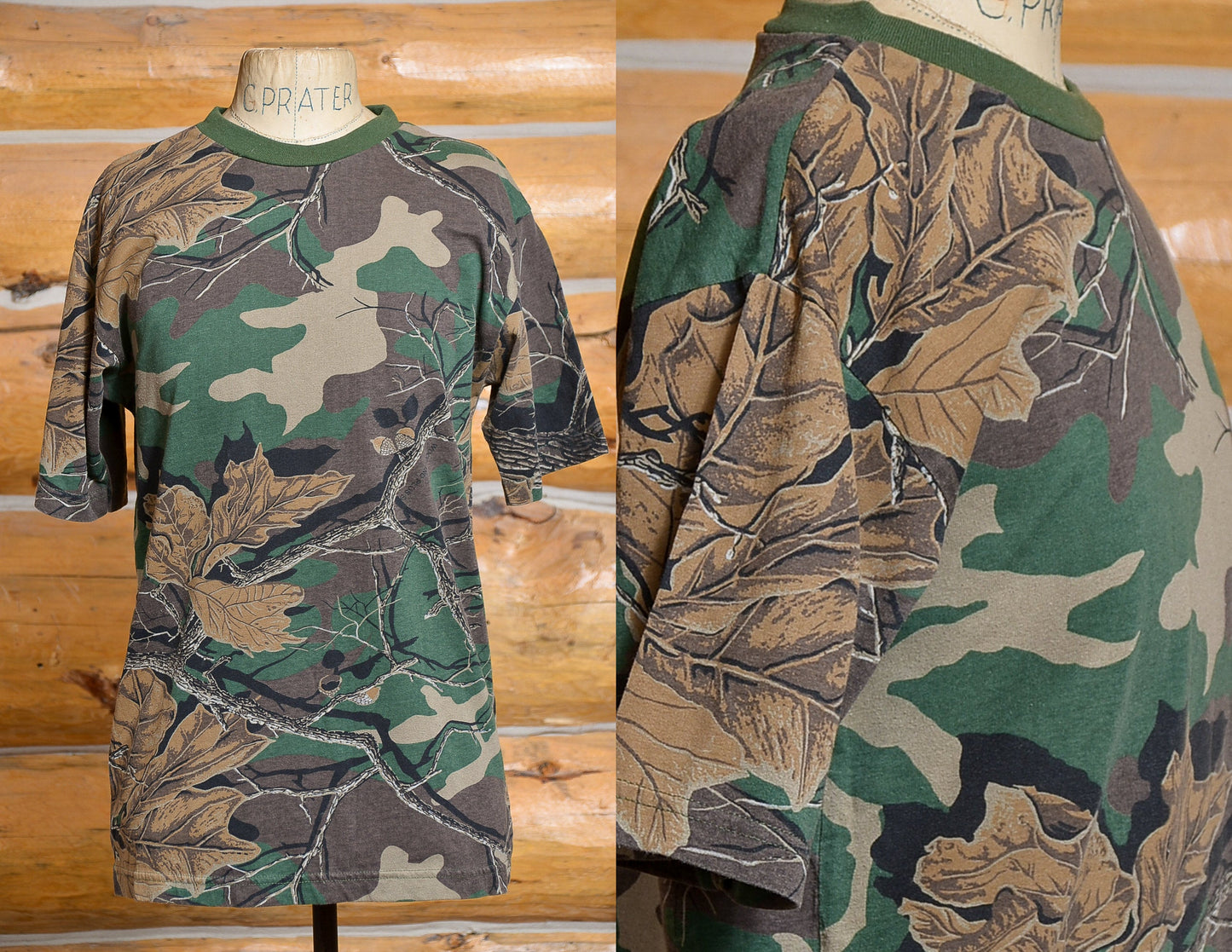 1980s Camo Tee Distressed Army Green Woodland Camouflage T Shirt