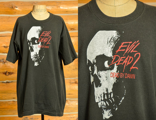 1980s Evil Dead 2 Dead by Dawn Movie Promo Black Cotton T Shirt