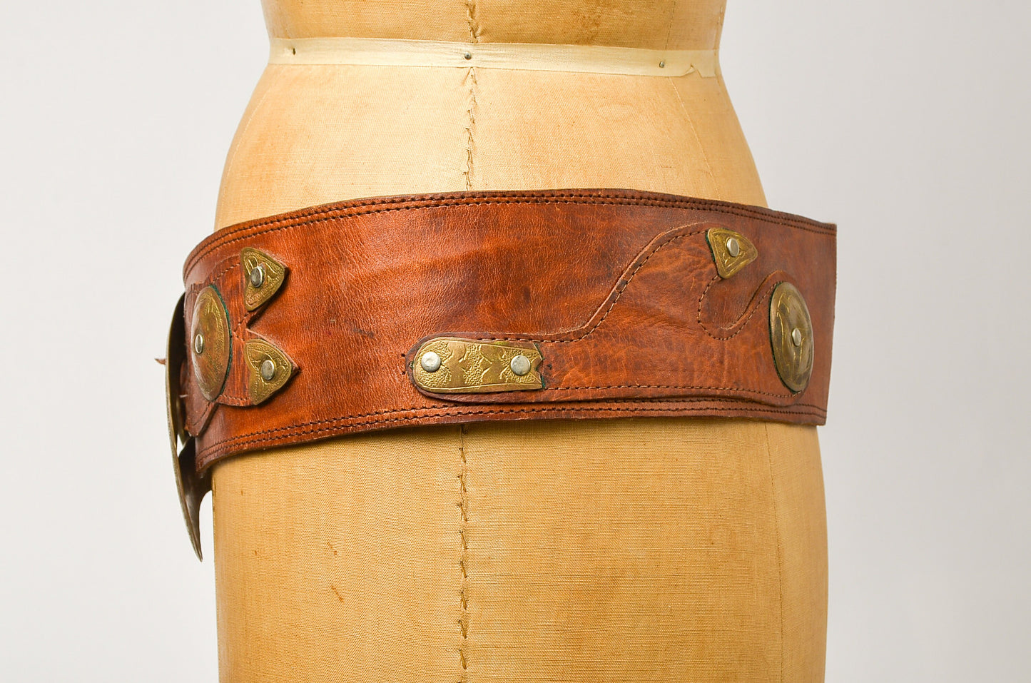 1970s Moroccan Brass and Leather Wide Hippie Belt