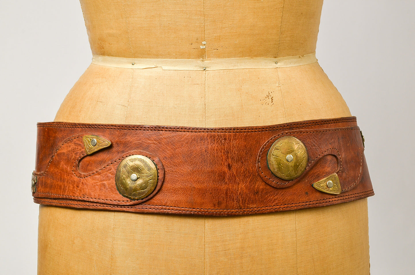 1970s Moroccan Brass and Leather Wide Hippie Belt