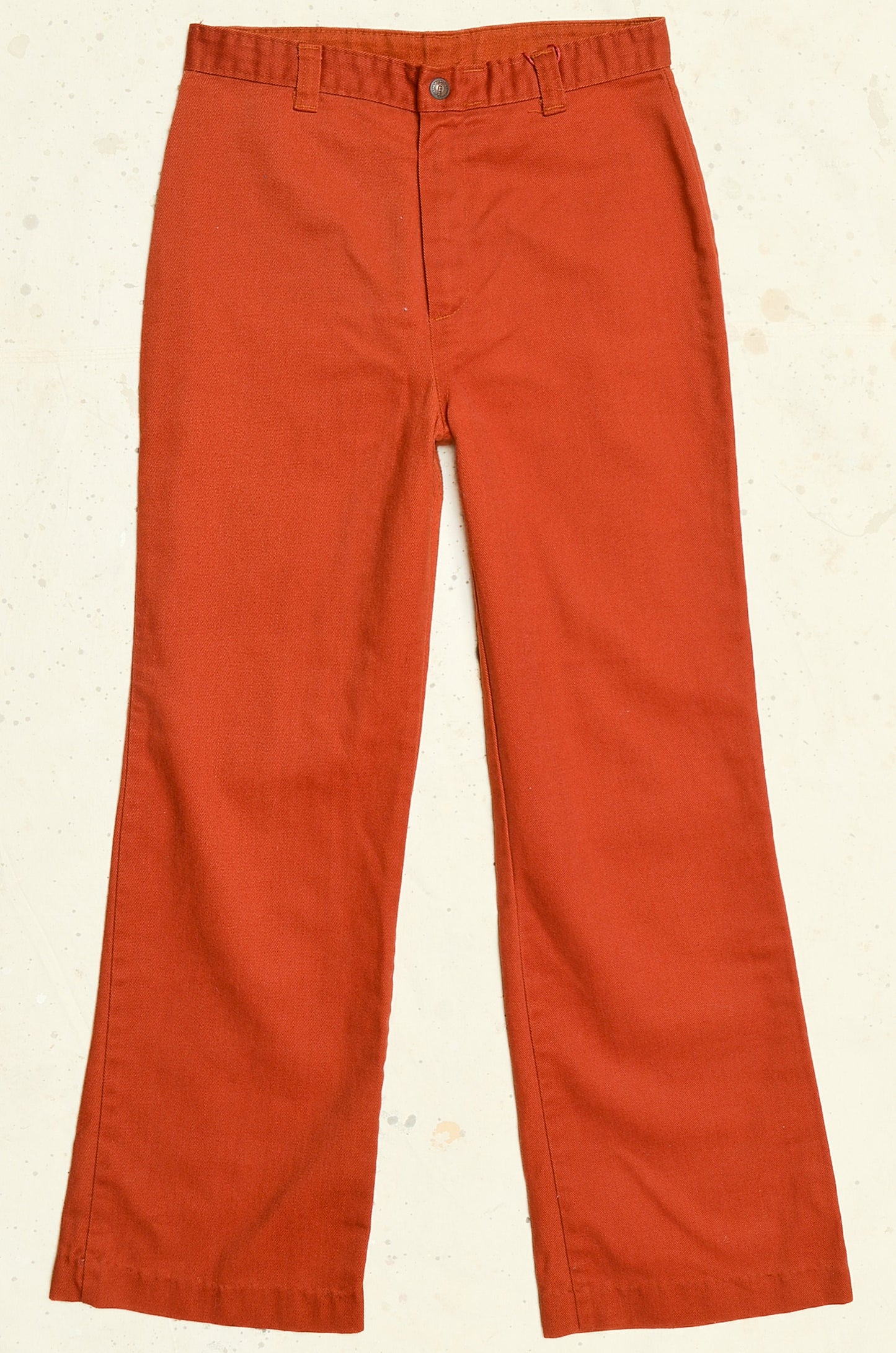 1970s Rust Orange Embroidered Pockets High Waisted Bell Bottoms 28 x 29