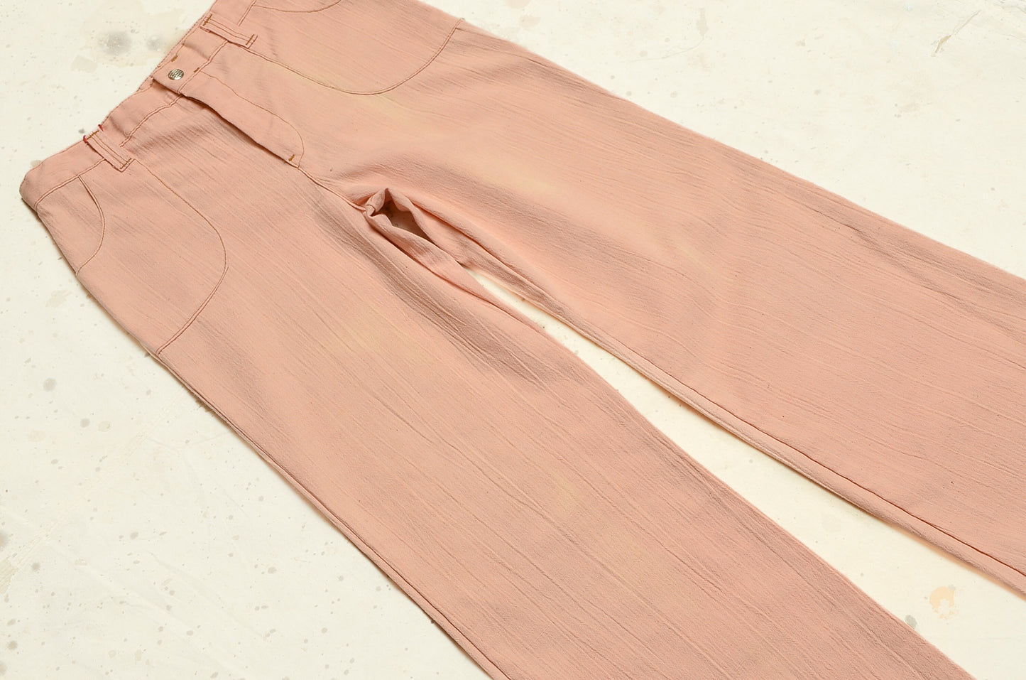 1970s Peach Bell Bottoms High Waisted Cotton Wide Leg Trousers 28 x 31