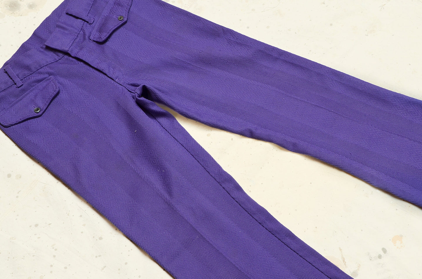 1970s Jacquard Knit Purple Mod Flared Hippie Pants 29 x 28