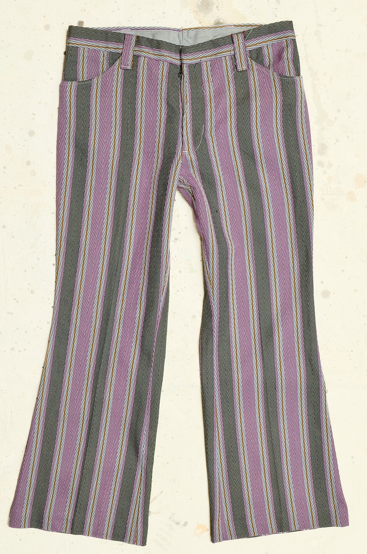 1970s Jacquard Knit Purple Stripe Mod Flared Hippie Pants 30 x 27