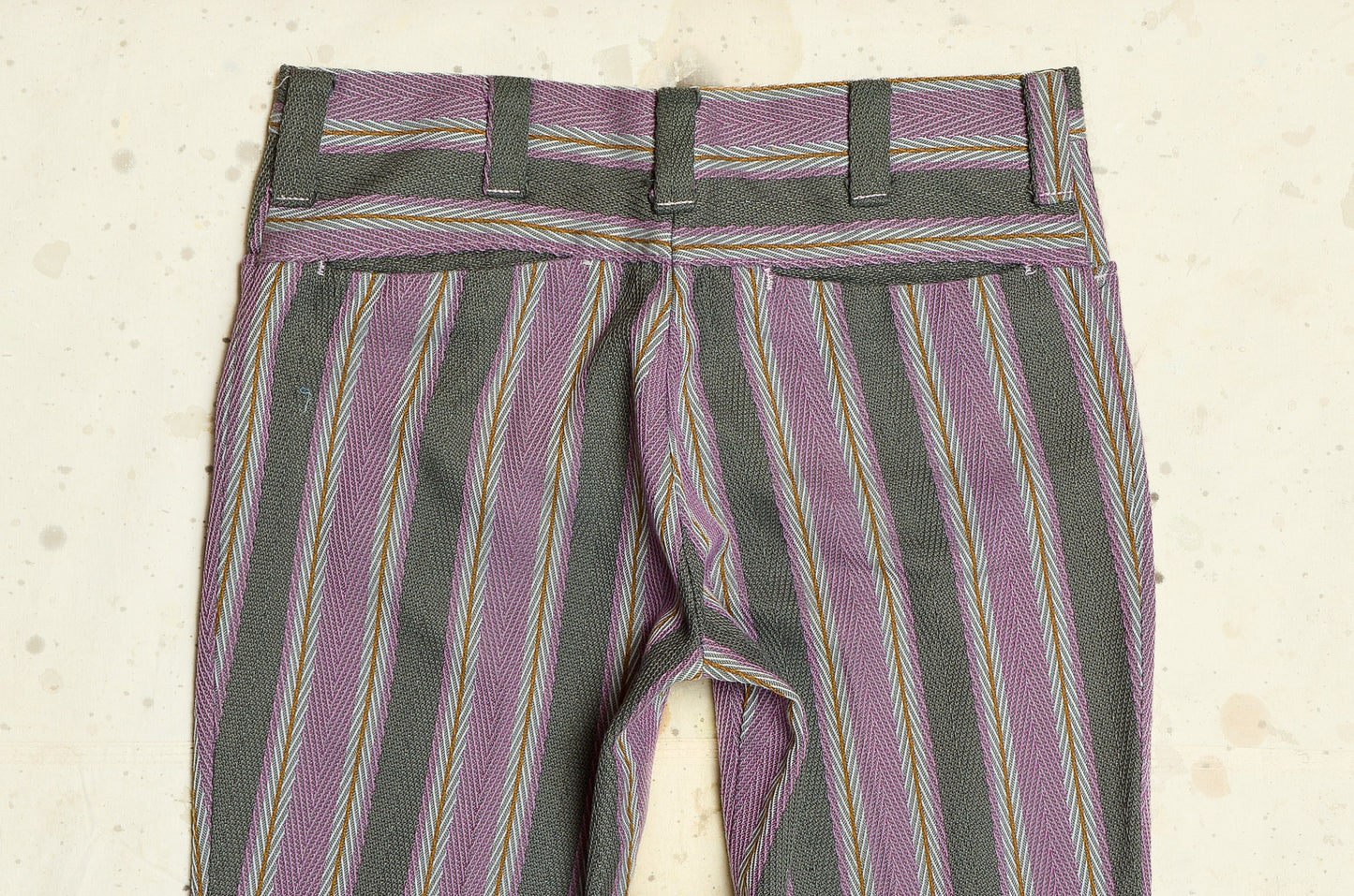 1970s Jacquard Knit Purple Stripe Mod Flared Hippie Pants 30 x 27