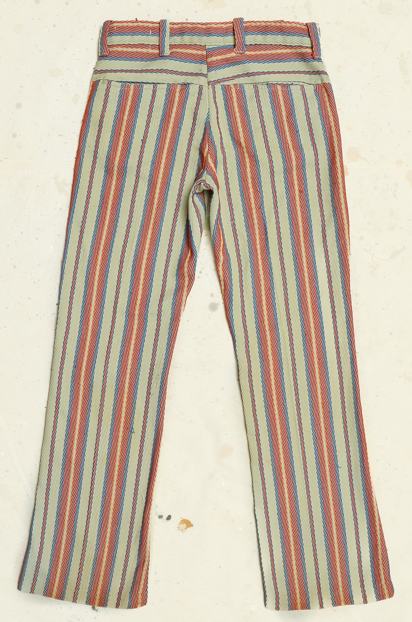 1970s Jacquard Knit Sunburst Stripe Mod Flared Hippie Pants 29 x 27