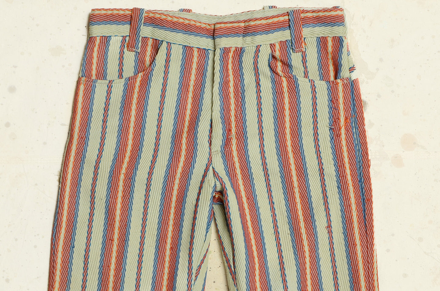 1970s Jacquard Knit Sunburst Stripe Mod Flared Hippie Pants 29 x 27