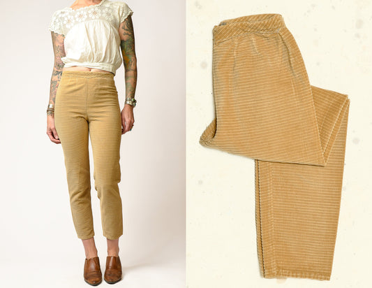 1950s Corduroy Cigarette Pants Light Brown High Waisted Tapered Trousers