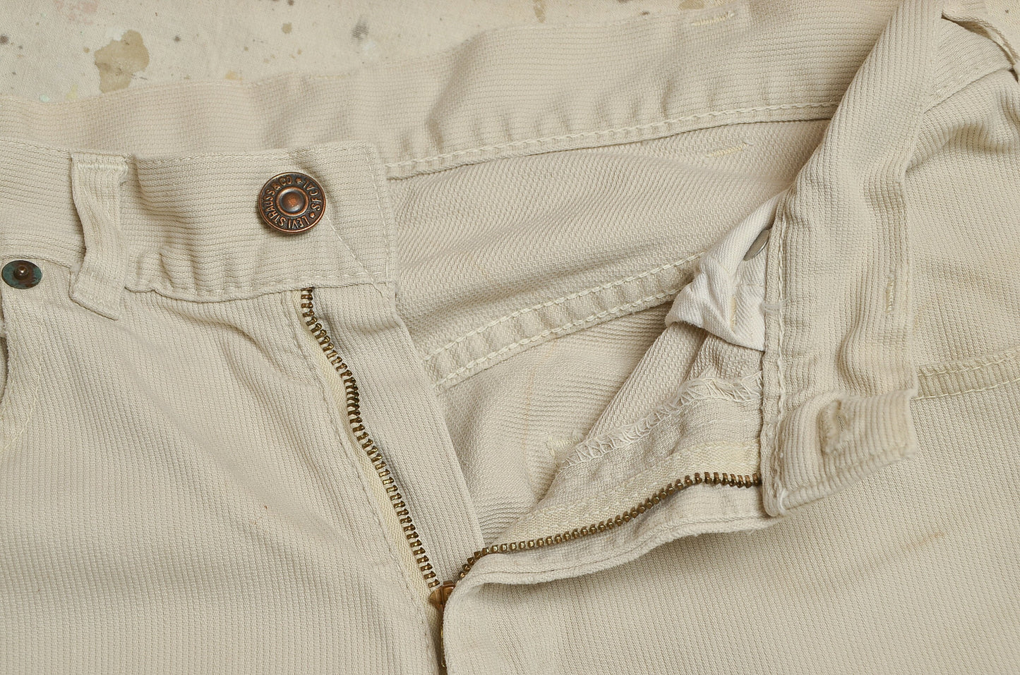 1960s Levis Big E 911B Beige Pique Corduroy Cotton Tapered Mod Jeans 28 x 27