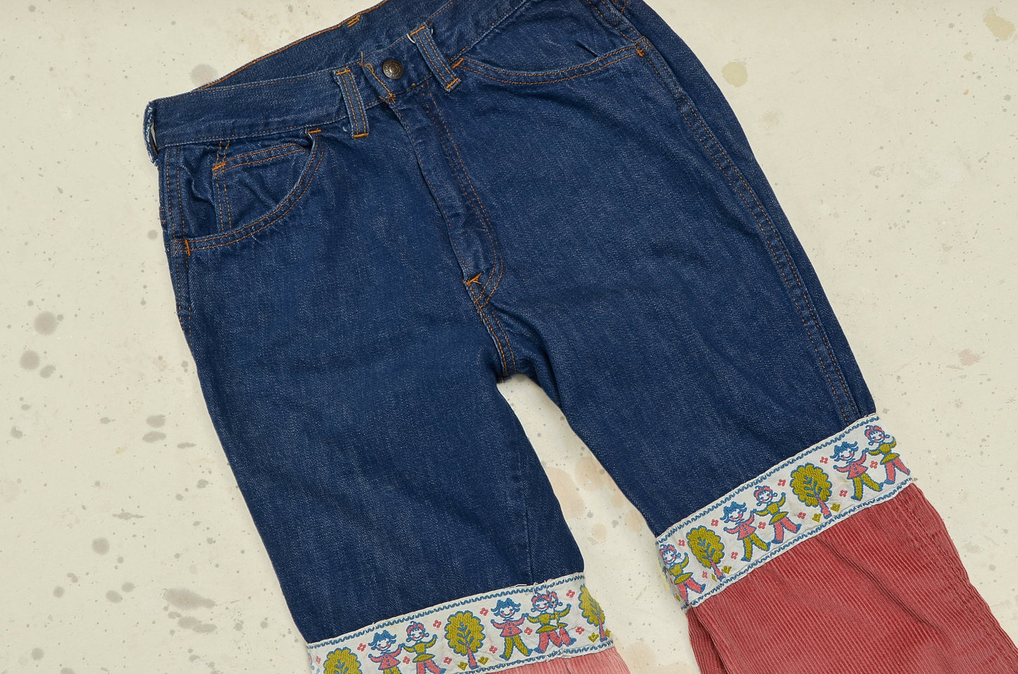 1970s Levis Hippie Handmade Patchwork Field Hippie Jeans 26 x 29