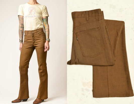 1970s Levis Big E Pants Sta Prest Coyote Brown Flared Jeans 29 x 31