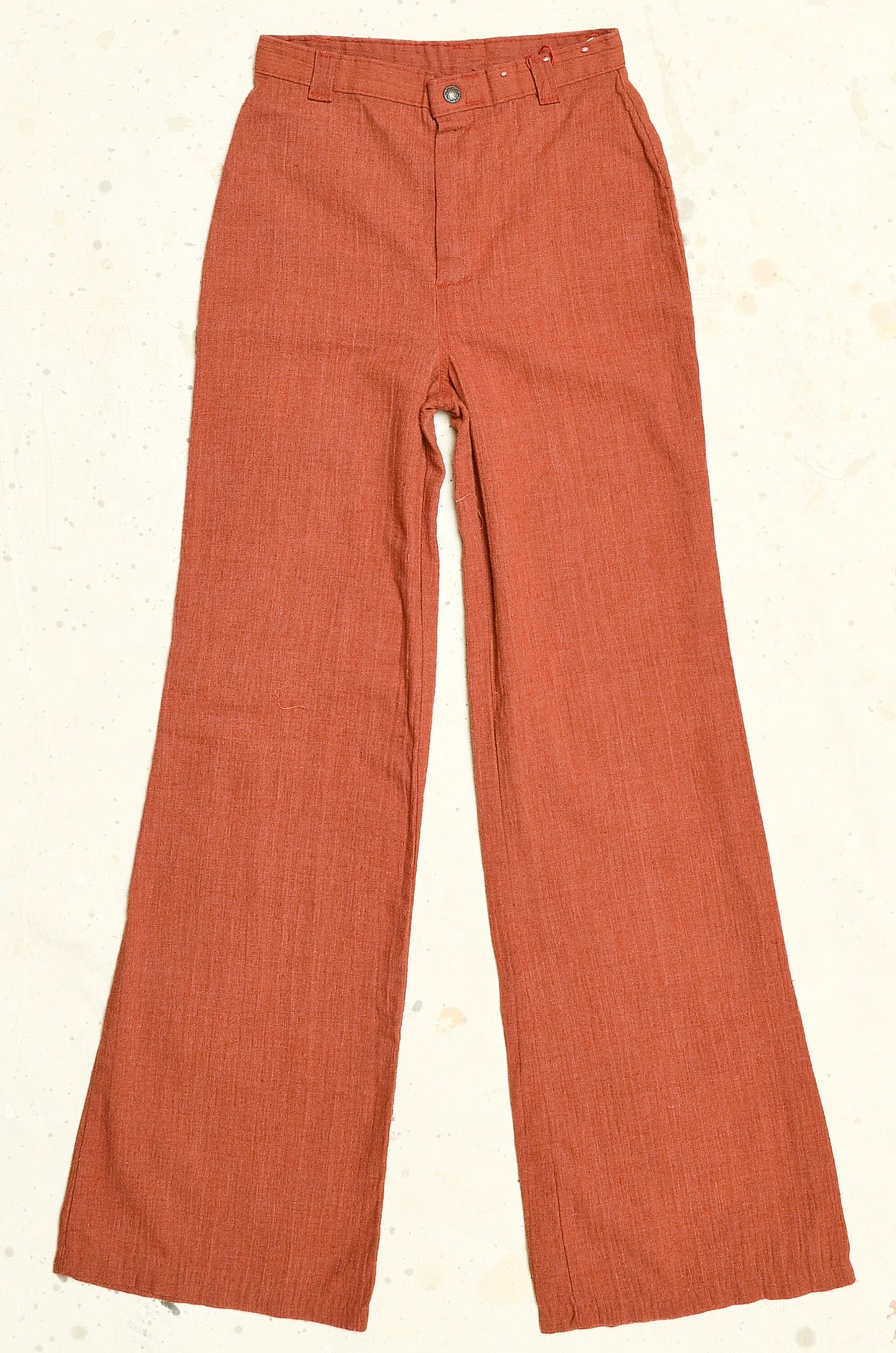 1970s Rust Orange Bell Bottoms High Waisted Knit Flared Trousers 25 x 33