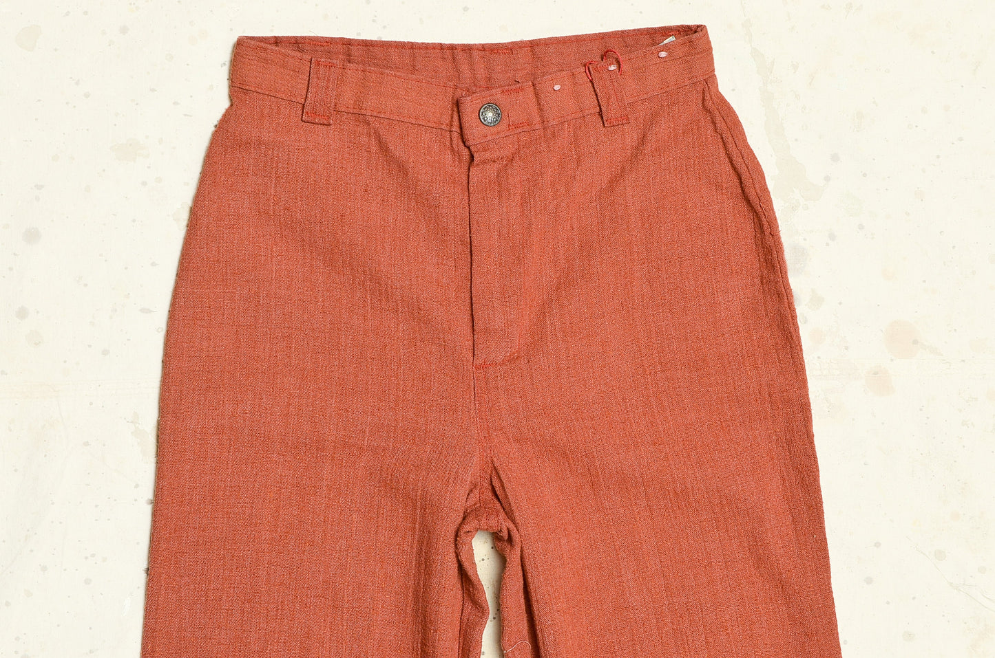 1970s Rust Orange Bell Bottoms High Waisted Knit Flared Trousers 25 x 33