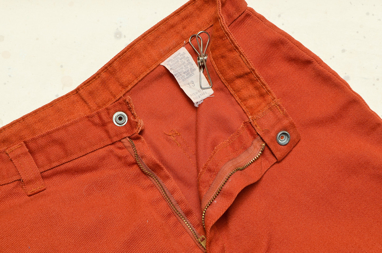 1970s Rust Orange Embroidered Pockets High Waisted Bell Bottoms 28 x 29