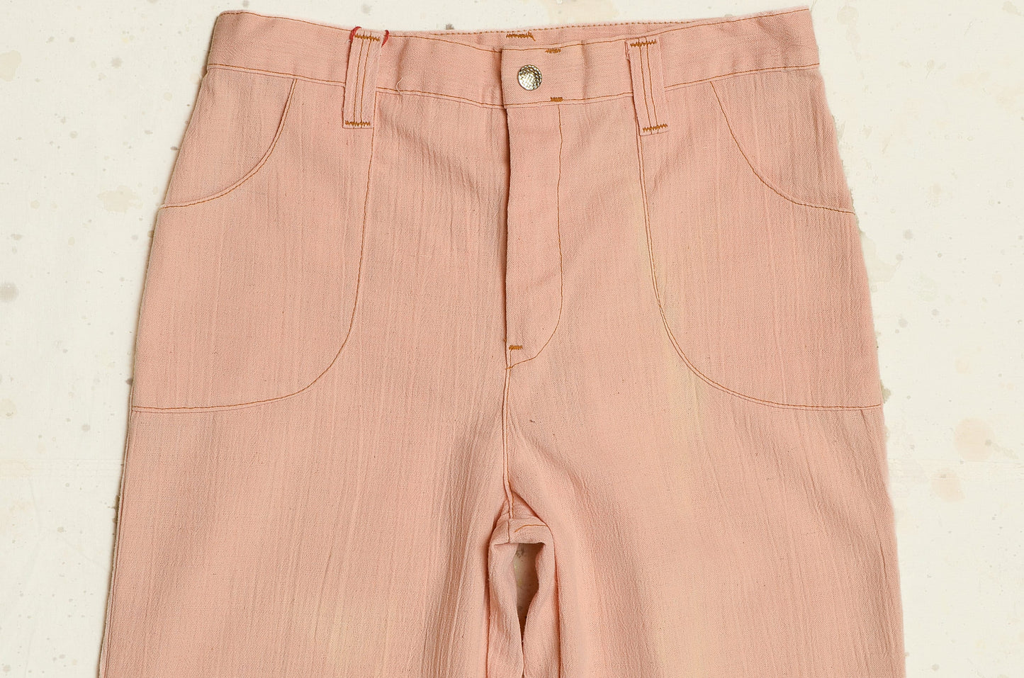 1970s Peach Bell Bottoms High Waisted Cotton Wide Leg Trousers 28 x 31