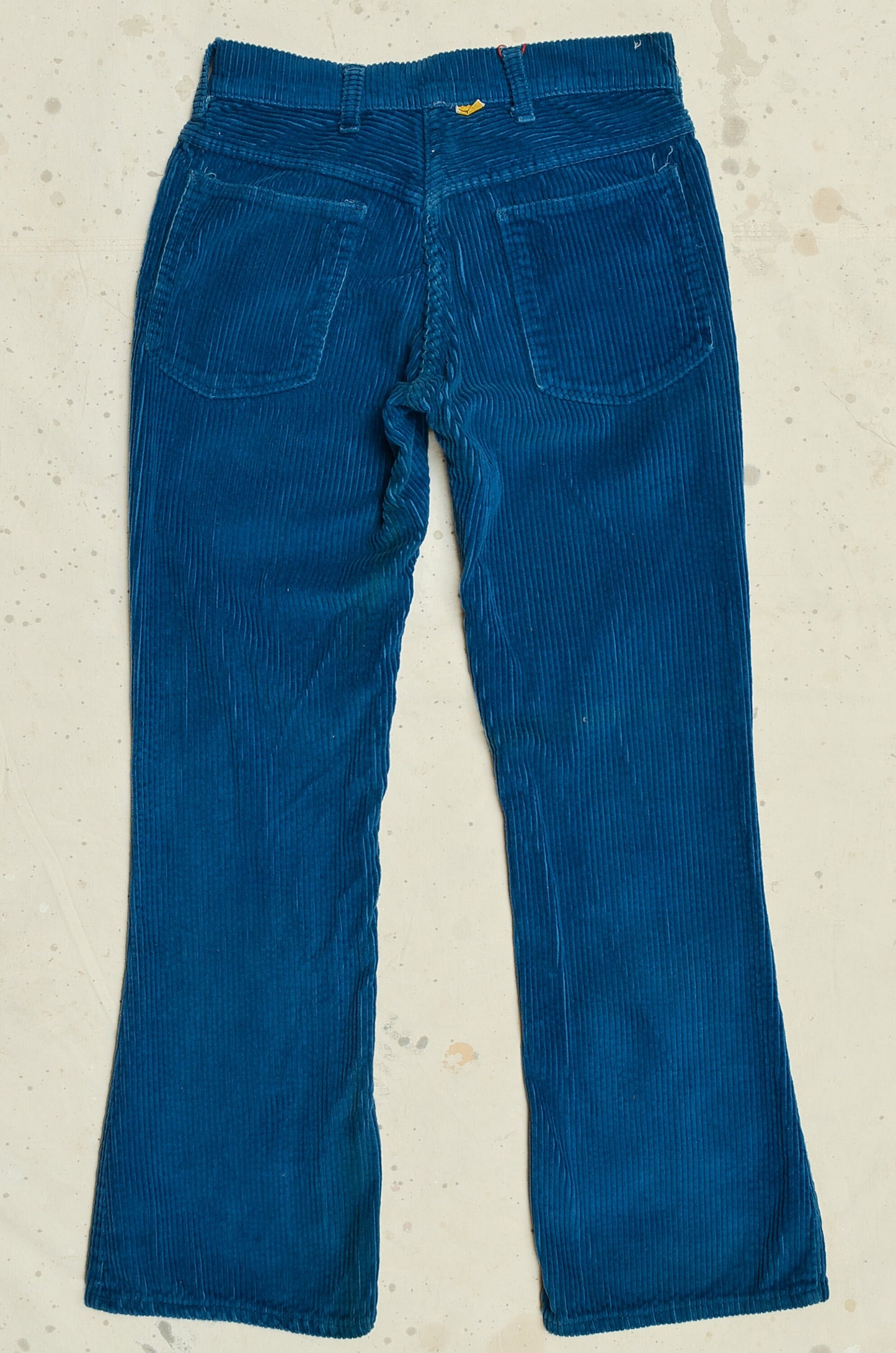 1970s Wide Corduroy Hip Huggers Sky Blue Beatnik Belled Pants 27 x 28