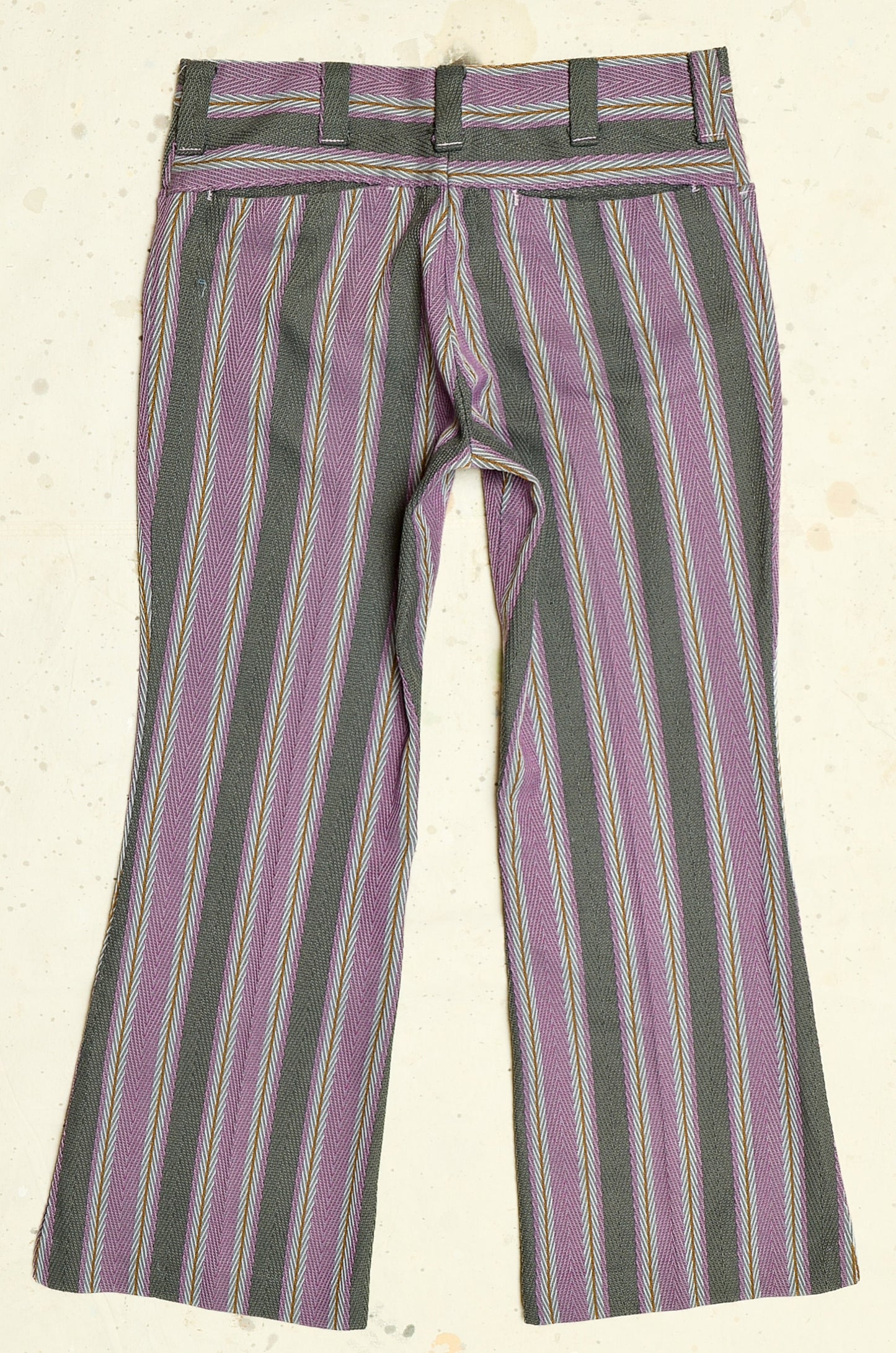 1970s Jacquard Knit Purple Stripe Mod Flared Hippie Pants 30 x 27