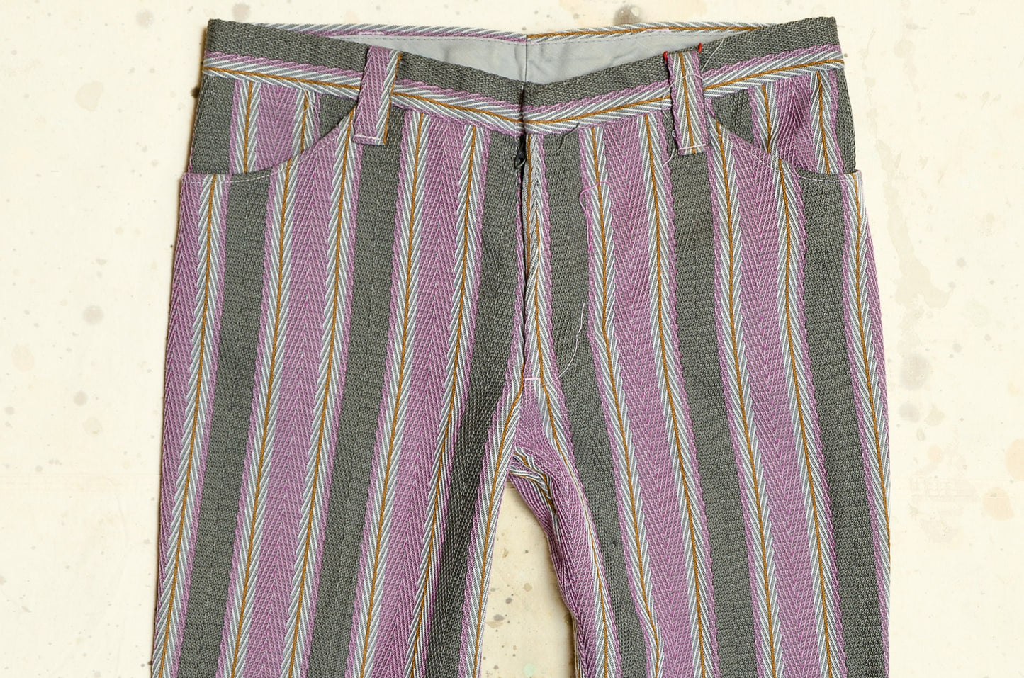 1970s Jacquard Knit Purple Stripe Mod Flared Hippie Pants 30 x 27