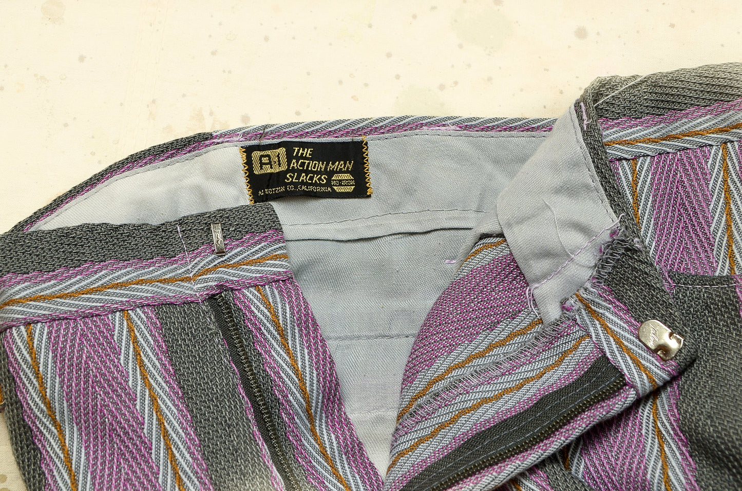 1970s Jacquard Knit Purple Stripe Mod Flared Hippie Pants 30 x 27