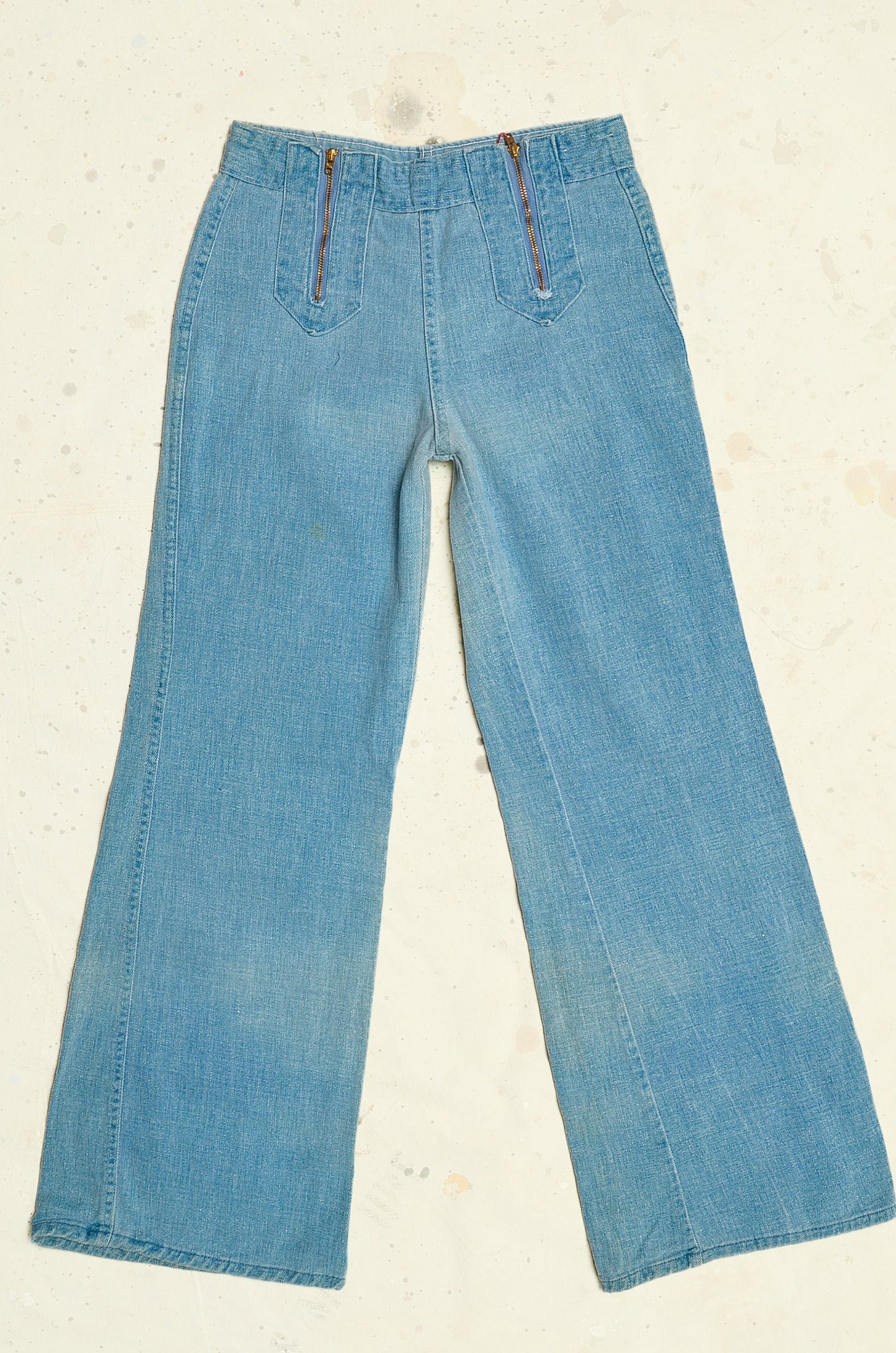 1970s Bell Bottoms Double Zip Sailor Style Wide Leg Jeans 27 x 31