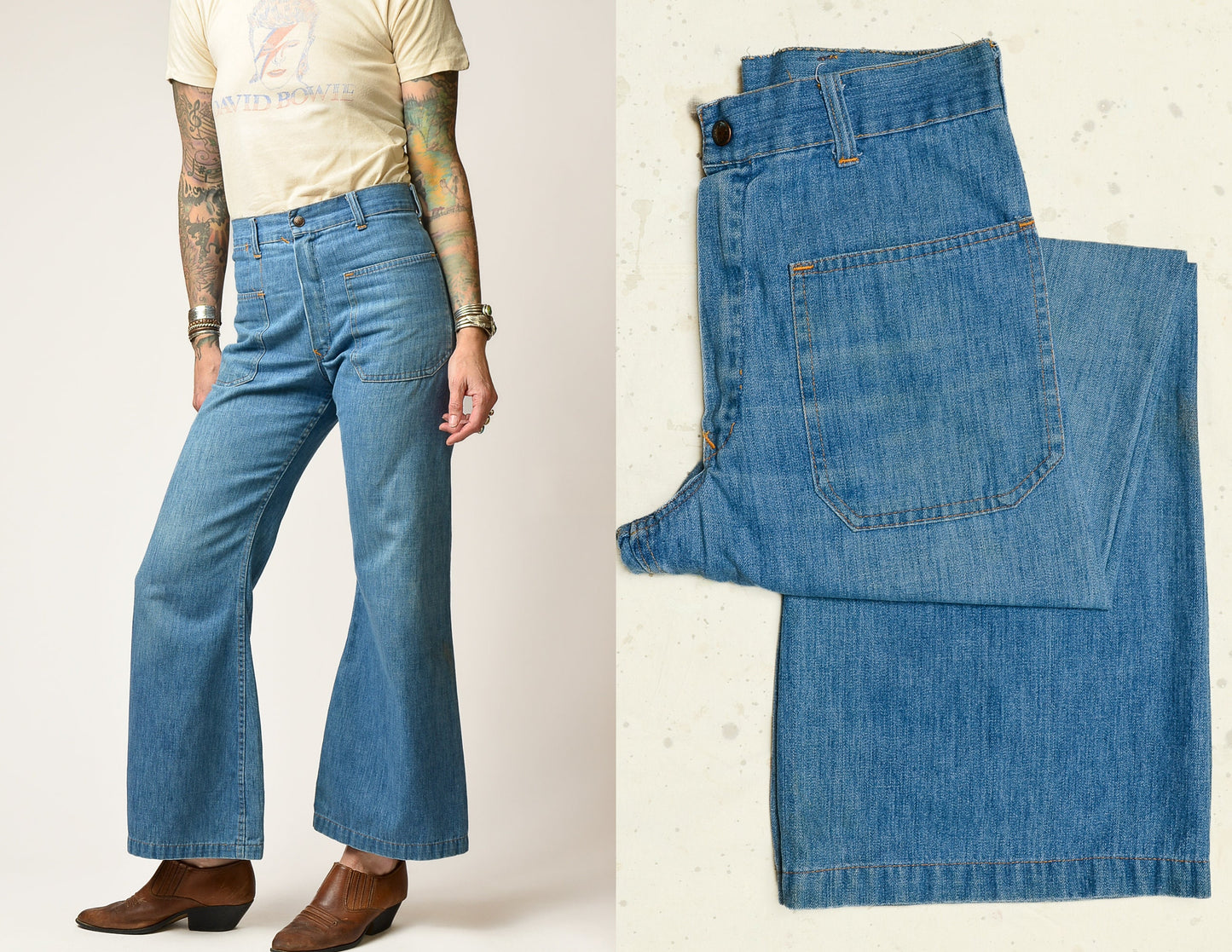 1970s Bell Bottoms High Waisted Wide Leg Jeans 28 x 28