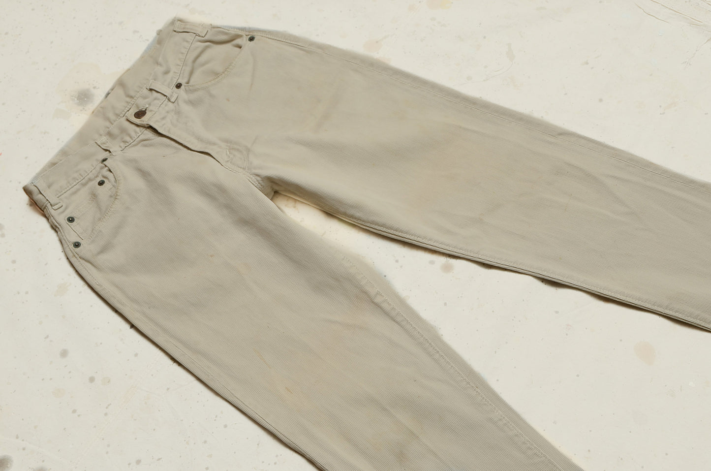 1960s Levis Big E 911B Beige Pique Corduroy Cotton Tapered Mod Jeans 28 x 27