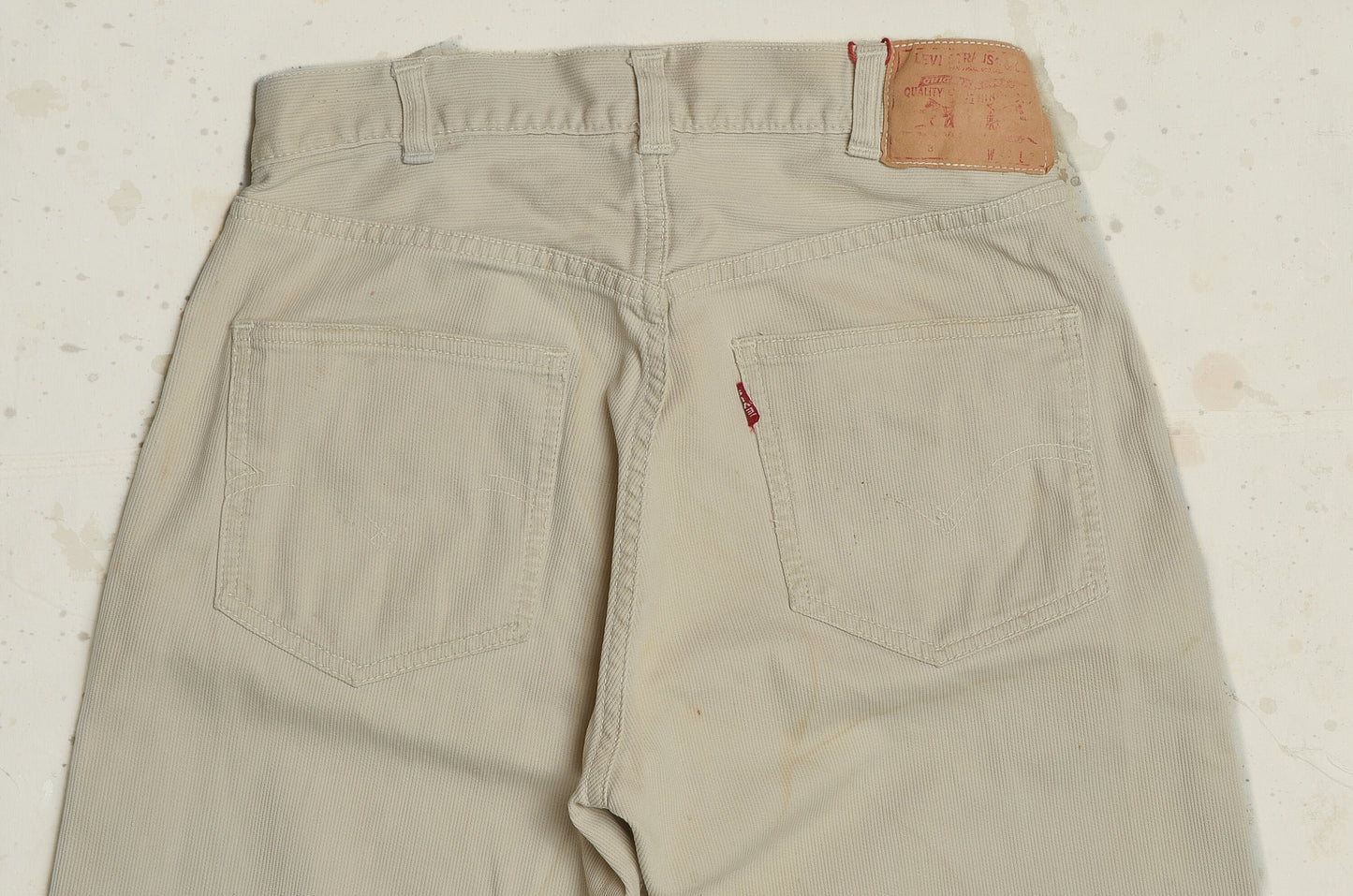 1960s Levis Big E 911B Beige Pique Corduroy Cotton Tapered Mod Jeans 28 x 27