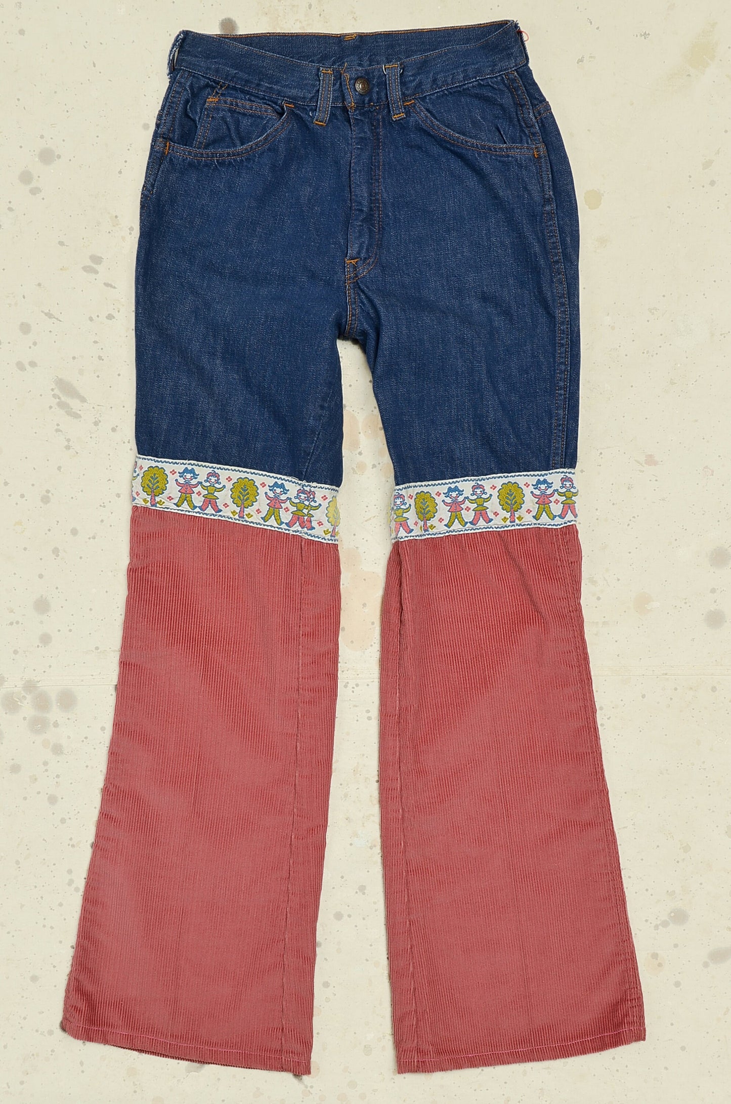 1970s Levis Hippie Handmade Patchwork Field Hippie Jeans 26 x 29