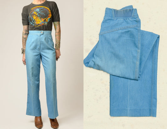 1970s High Waisted Light Blue Wide Leg Jeans 26 x 28.5